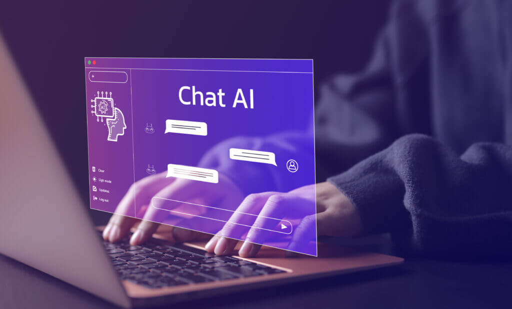 Chat-Interface auf einem Laptop als Symbol für einen Chatbot zur Bearbeitung von Kundenanfragen.